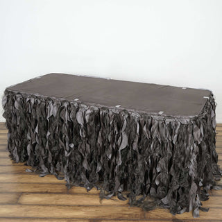 Add a Touch of Elegance with the Charcoal Gray Curly Willow Taffeta Table Skirt