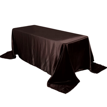 90"x132" Chocolate Satin Seamless Rectangular Tablecloth for 6 Foot Table With Floor-Length Drop