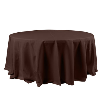 120" Chocolate Seamless Polyester Round Tablecloth for 5 Foot Table With Floor-Length Drop