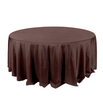 132" Chocolate Seamless Polyester Round Tablecloth for 6 Foot Table With Floor-Length Drop