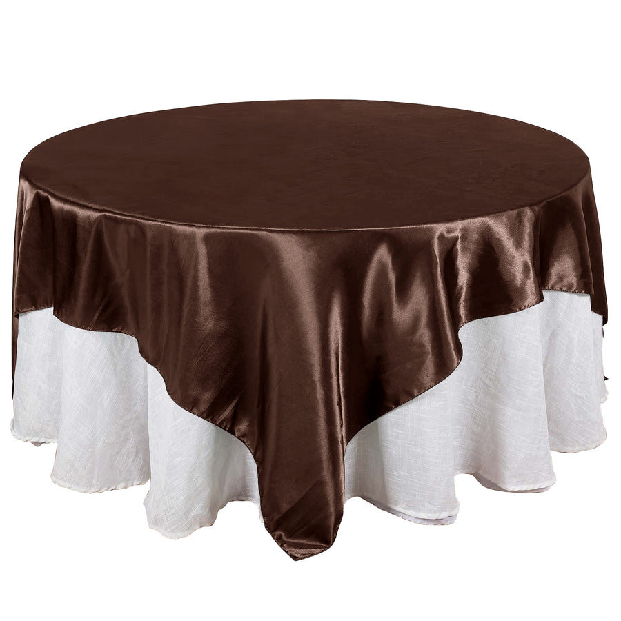 90" x 90" Chocolate Seamless Satin Square Tablecloth Overlay