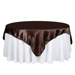 Elevate Your Event Decor with a Chocolate Satin Square Tablecloth Overlay