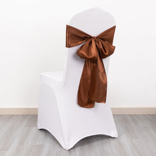 Elevate Your Event Decor with Cinnamon Brown Satin Chair Sashes