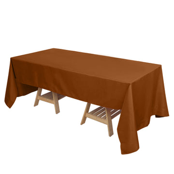 72"x120" Cinnamon Brown Seamless Polyester Rectangle Tablecloth, Reusable Linen Tablecloth