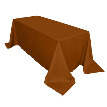 90"x132" Cinnamon Brown Seamless Polyester Rectangular Tablecloth for 6 Foot Table With Floor-Length Drop