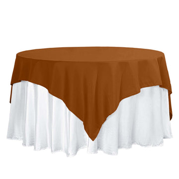 Polyester 70"x70" Table Overlay Square Tablecloth Cinnamon Brown - Wrinkle-Resistant & Durable Table Cover