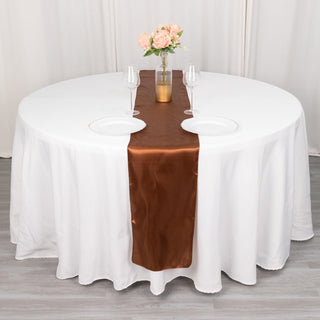 Elevate Your Event with the Cinnamon Brown Satin Table Runner