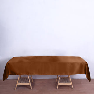 Add a Touch of Elegance with the Cinnamon Brown Satin Rectangular Tablecloth