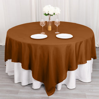 Elevate Your Event Decor with the Cinnamon Brown Seamless Square Polyester Table Overlay