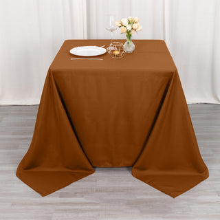 Enhance Your Event Decor with the Cinnamon Brown 90"x90" Polyester Tablecloth