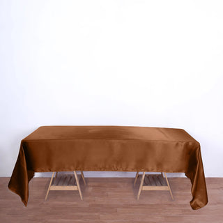 Add Elegance to Your Event with the Cinnamon Brown Satin Rectangular Tablecloth