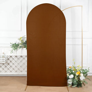 7ft Cinnamon Brown Spandex Fitted Chiara Backdrop Stand Cover For Round Top Wedding Arch