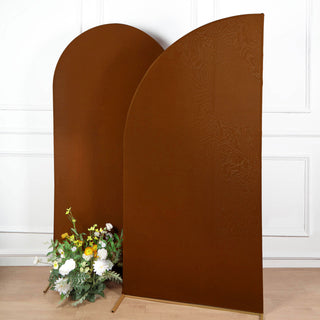 Enhance Your Event with the Custom Fitted 7ft Cinnamon Brown Spandex Half Moon Chiara Backdrop Stand Cover