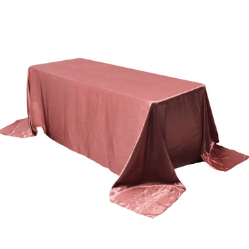 90"x132" Cinnamon Rose Satin Seamless Rectangular Tablecloth for 6 Foot Table With Floor-Length Drop
