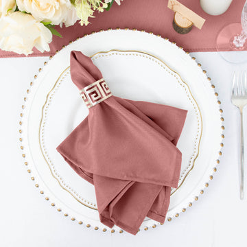5 Pack | Cinnamon Rose Seamless Cloth Dinner Napkins, Wrinkle Resistant Linen | 17"x17"
