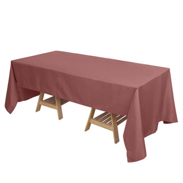 72"x120" Cinnamon Rose Seamless Polyester Rectangle Tablecloth, Reusable Linen Tablecloth