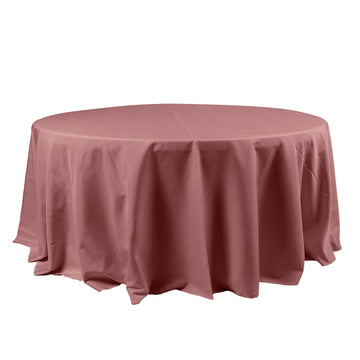 120" Cinnamon Rose Seamless Polyester Round Tablecloth for 5 Foot Table With Floor-Length Drop