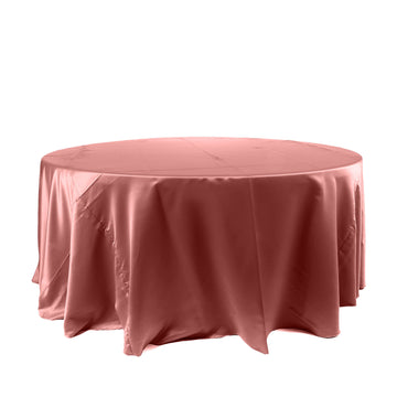 120" Cinnamon Rose Seamless Satin Round Tablecloth for 5 Foot Table With Floor-Length Drop
