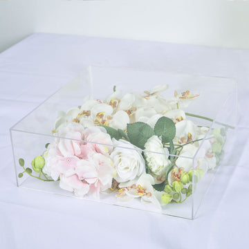 14"x14" Clear Acrylic Pedestal Riser, Transparent Cake Display Box Stand with Hollow Bottom
