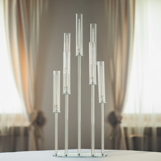 Elegant Clear Crystal 7-Arm Cluster Taper Candle Candelabra