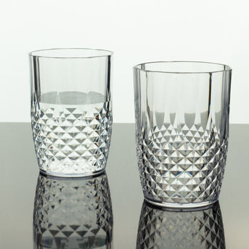 6 Pack 16oz Clear Crystal Cut Short Reusable Plastic Tumbler Glasses, Shatterproof All-Purpose Cups