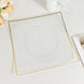 10 Pack | 10inch Clear / Gold Concave Modern Square Plastic Dinner Plates, Disposable Party Plates
