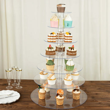 7-Tier Clear Round Acrylic Cupcake Tower Stand, Heavy Duty Cake Stand Dessert Display with Film Sheets - 26" Tall