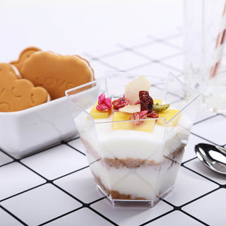 Elevate Your Event with Clear Wavy Hexagon Plastic Dessert Cups
