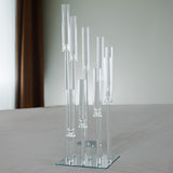 4ft Crystal 9-Arm Cluster Glass Taper / Pillar Square Candle Stand, Hurricane Candle Holder Floral