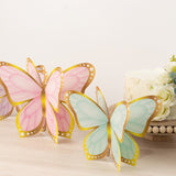 12 Pcs Pastel Color 3D Butterfly Party Decorations with Metallic Gold Foil Accents, Cardstock Paper Butterfly Table Centerpieces - 10",12"