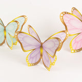 12 Pcs Pastel Color 3D Butterfly Party Decorations with Metallic Gold Foil Accents, Cardstock Paper Butterfly Table Centerpieces - 10",12"