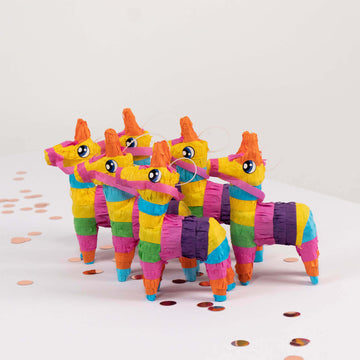 3 Pack Little Rainbow Llama Pinatas for Fiesta Party Decorations, Mexican Theme Colorful Paper Mini Donkey Cinco de Mayo Pinatas - 5.5"x7.5"