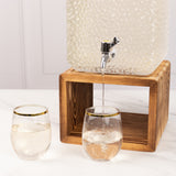 2 Gallon Clear Hammered Glass Drink Dispenser with Wooden Stand