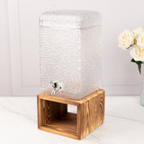 2 Gallon Clear Hammered Glass Drink Dispenser with Wooden Stand