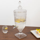 Vintage Cut Crystal Glass Drink Dispenser with Lid & Spigot – Tall Beverage Server, Vertical Panel & Floral Design, 3L