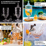 1.3 Gallon Glass Beverage Dispenser, Apothecary Jar Style Party Drink Dispenser with Diamond Texture and Lid - Versatile Serving Feature 21"