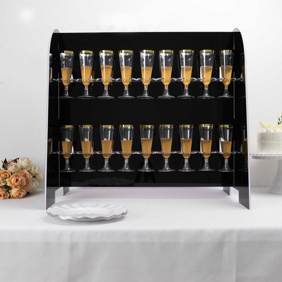 25" Glossy Black 18 Champagne Glass Display Stand, 2-Tier Table Top Cocktail Rack