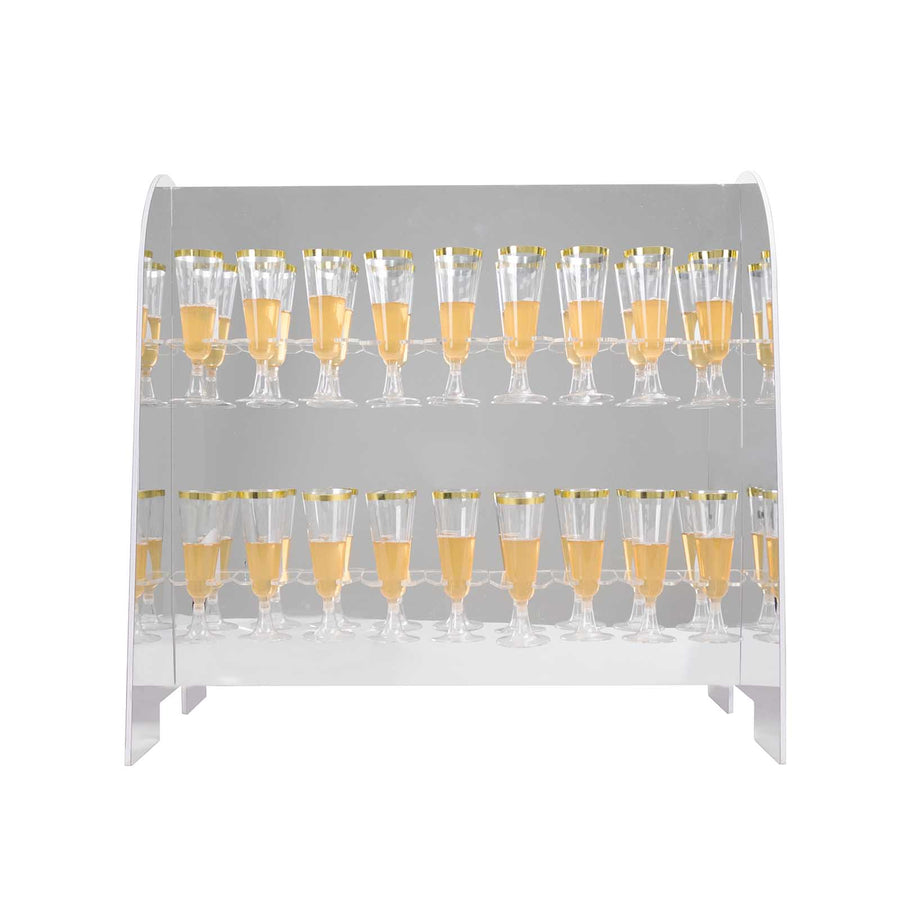 25" Silver Mirror Finish 18 Champagne Glass Display Stand, 2-Tier Table Top Cocktail Rack#whtbkgd