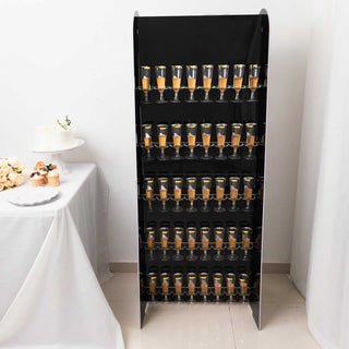 Elegant 5ft Glossy Black 5-Tier 40 Champagne Glass Holder Wall Stand