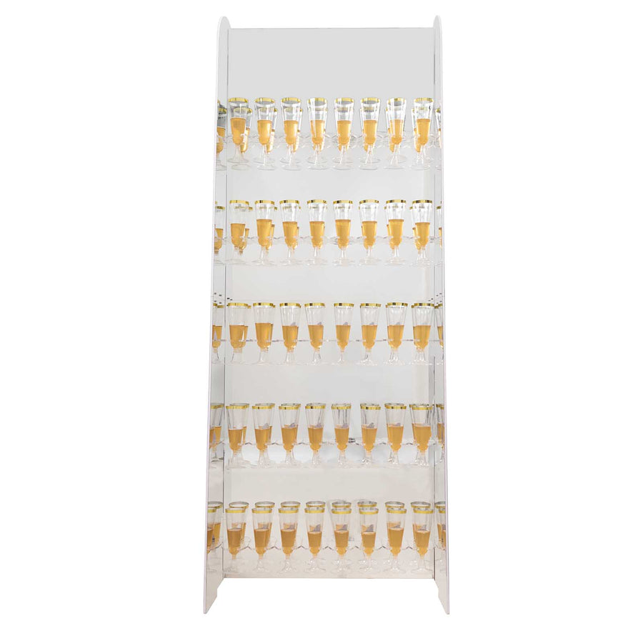 5ft Silver Mirror Finish 5-Tier 40 Champagne Glass Holder Wall Stand, Foam Board Wine#whtbkgd