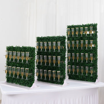 Set of 3 Green Boxwood Wine Glass Stemware Rack, Tiered Champagne Display Stand - 24",33",42"