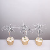 100 Pack Silver Firework Frills Cake Toppers, Cupcake Decoration Picks, Bamboo Cocktail Sticks