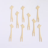 100 Pack Natural Eco Friendly Giraffe Bamboo Mini Forks, 4inch Double Pronged Biodegradable Cocktail