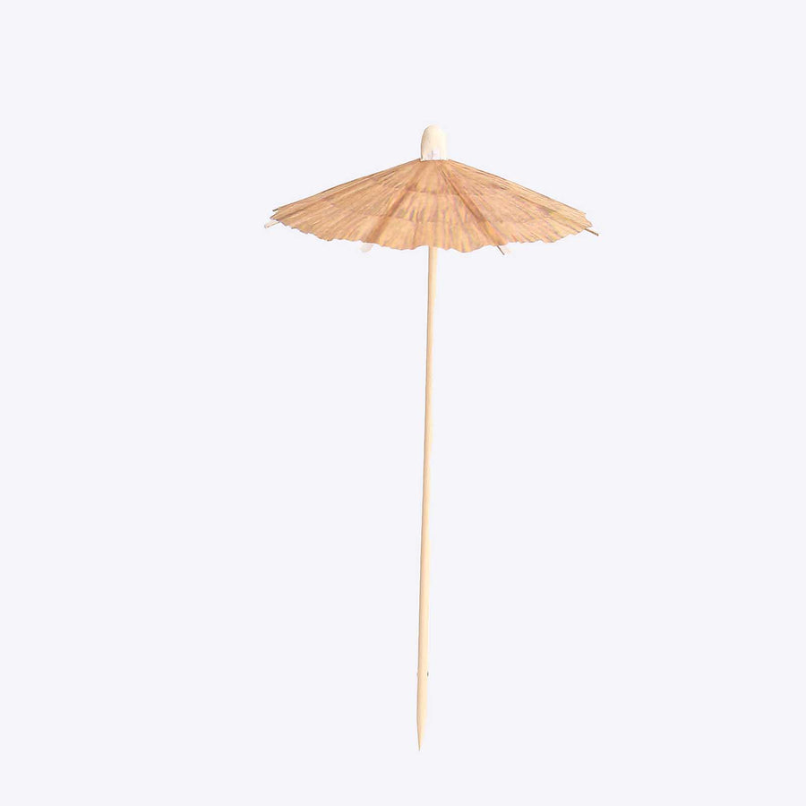 50 Pack Natural Eco Friendly Tiki Hut Paper Umbrella Cocktail Picks, 6inch Biodegradable#whtbkgd