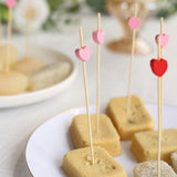 100 Pack Red Pink Eco Friendly Bamboo Heart Skewers Cocktail Sticks, 5inch Biodegradable Fruit