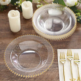 10 Pack Clear Round Plastic Dessert Bowls with Gold Beaded Rim, 12oz Disposable Salad Bowls