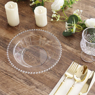 Elegant Clear Round Plastic Dessert Bowls with Silver Beaded Rim