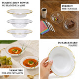 Hard plastic soup bowls with decorative beaded edges, designed for sturdy and disposable use