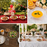 Beaded rim plastic soup bowls styled for fruit, soup, and dessert displays