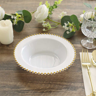 Elevate Your Event with White Round Plastic Dessert Bowls with Gold Beaded Rim